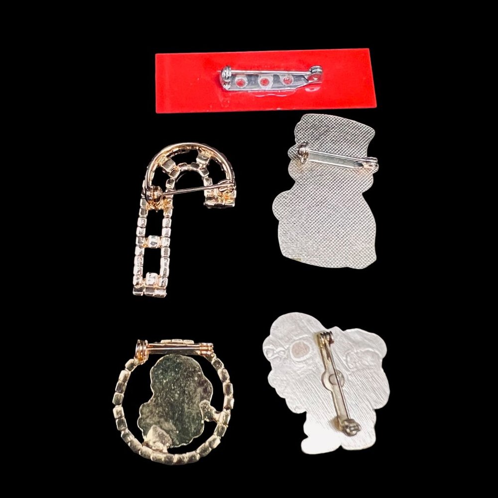 Lot of 5 Vintage Gold Tone Christmas Brooches/Pins (4774) - Picture 7 of 7